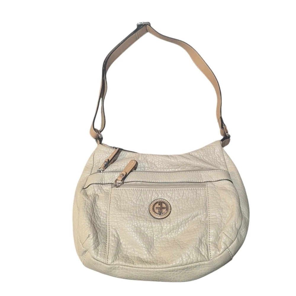 Giani Bernini Tan Cream Leather Hobo Crossbody Purse Bag